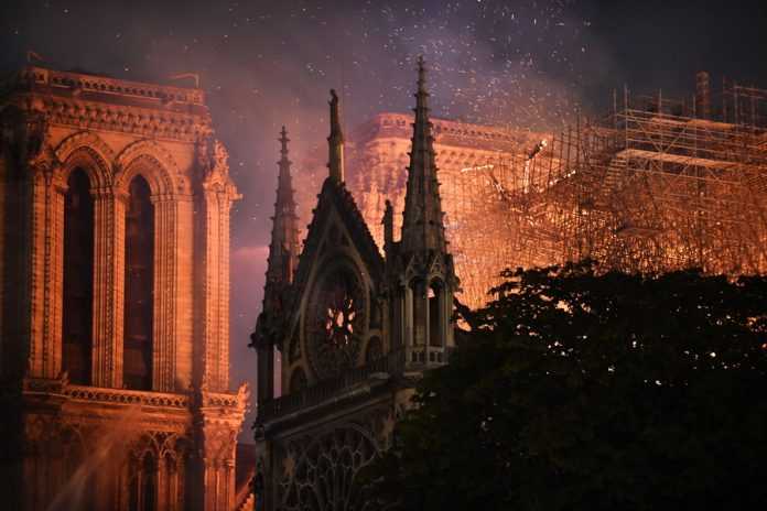 Cathedral of Notre-Dame of Paris on fire